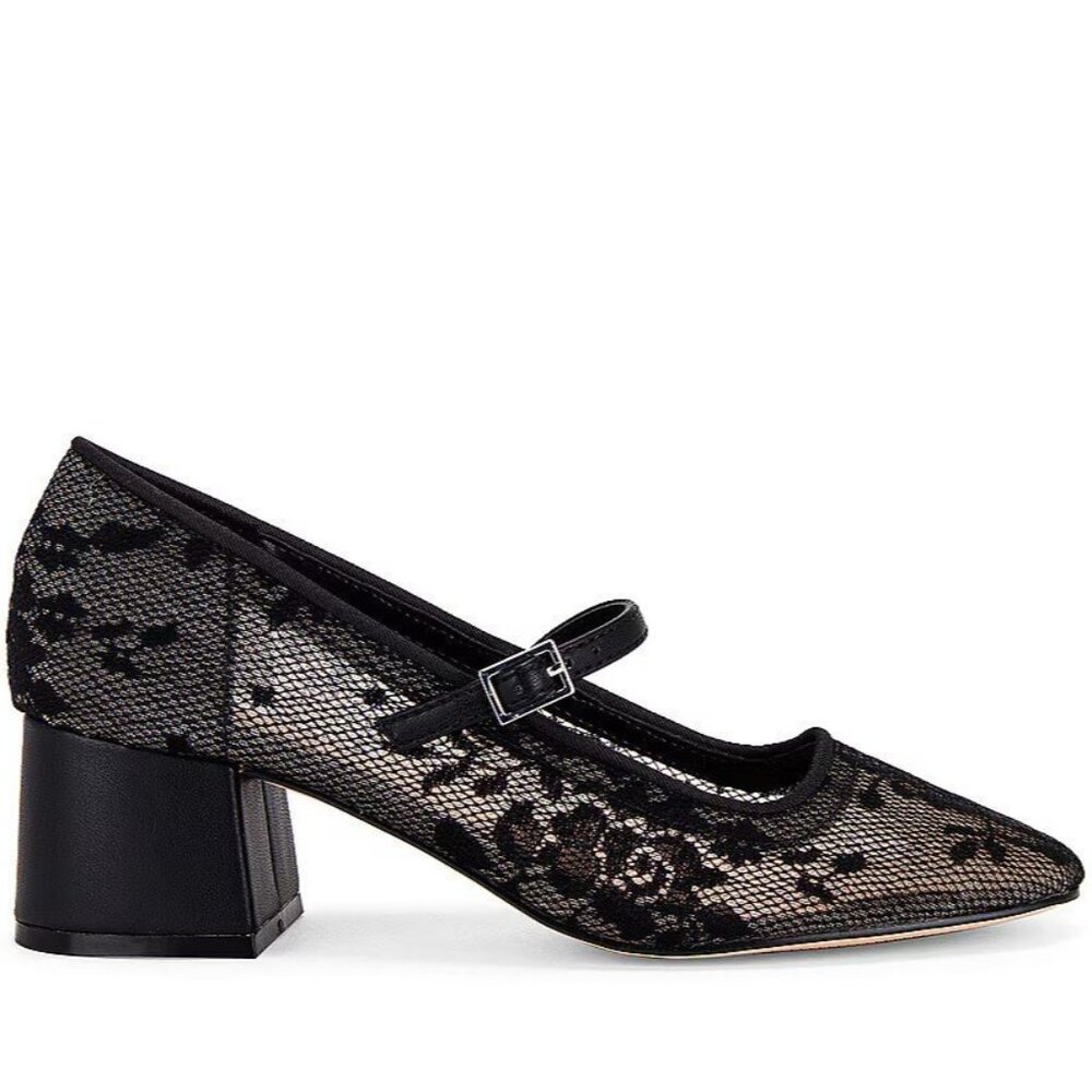 Steve Madden Black Lace Mary Jane Block Heel Mules